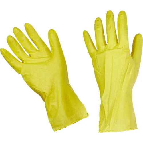 Перчатки резиновые латекс хлопковое напыление желтый р-р XL эконом, 3 шт